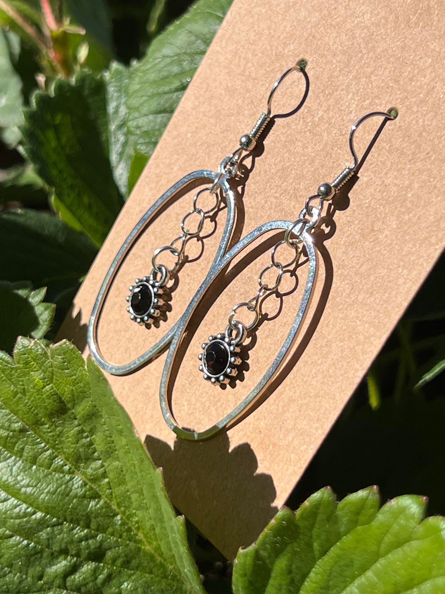 Black Onyx Hoop Earrings