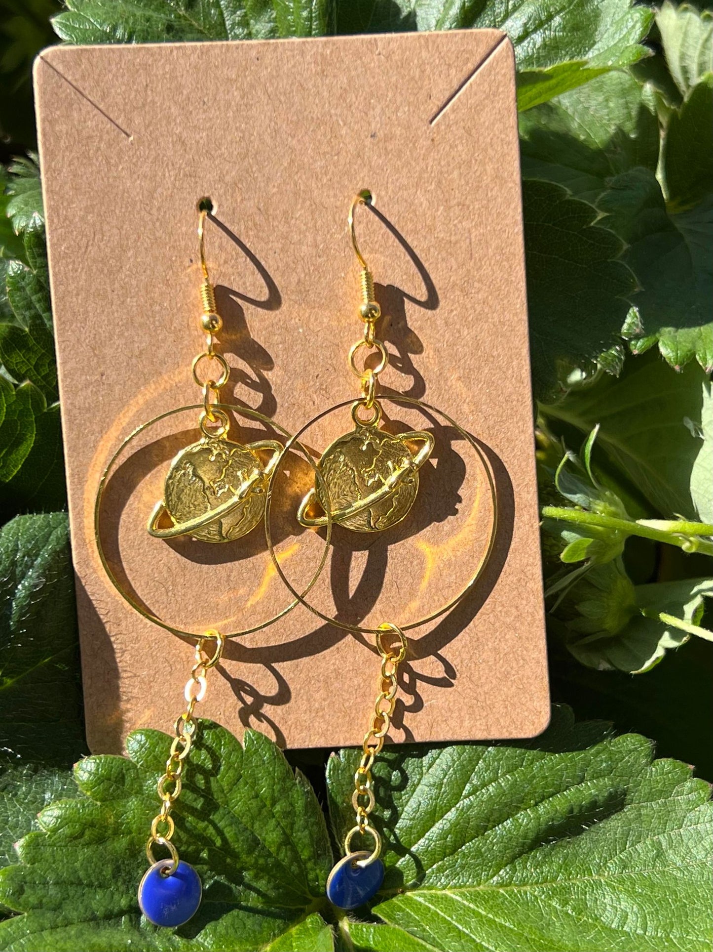 Blue/Gold Saturn Hoop Earrings