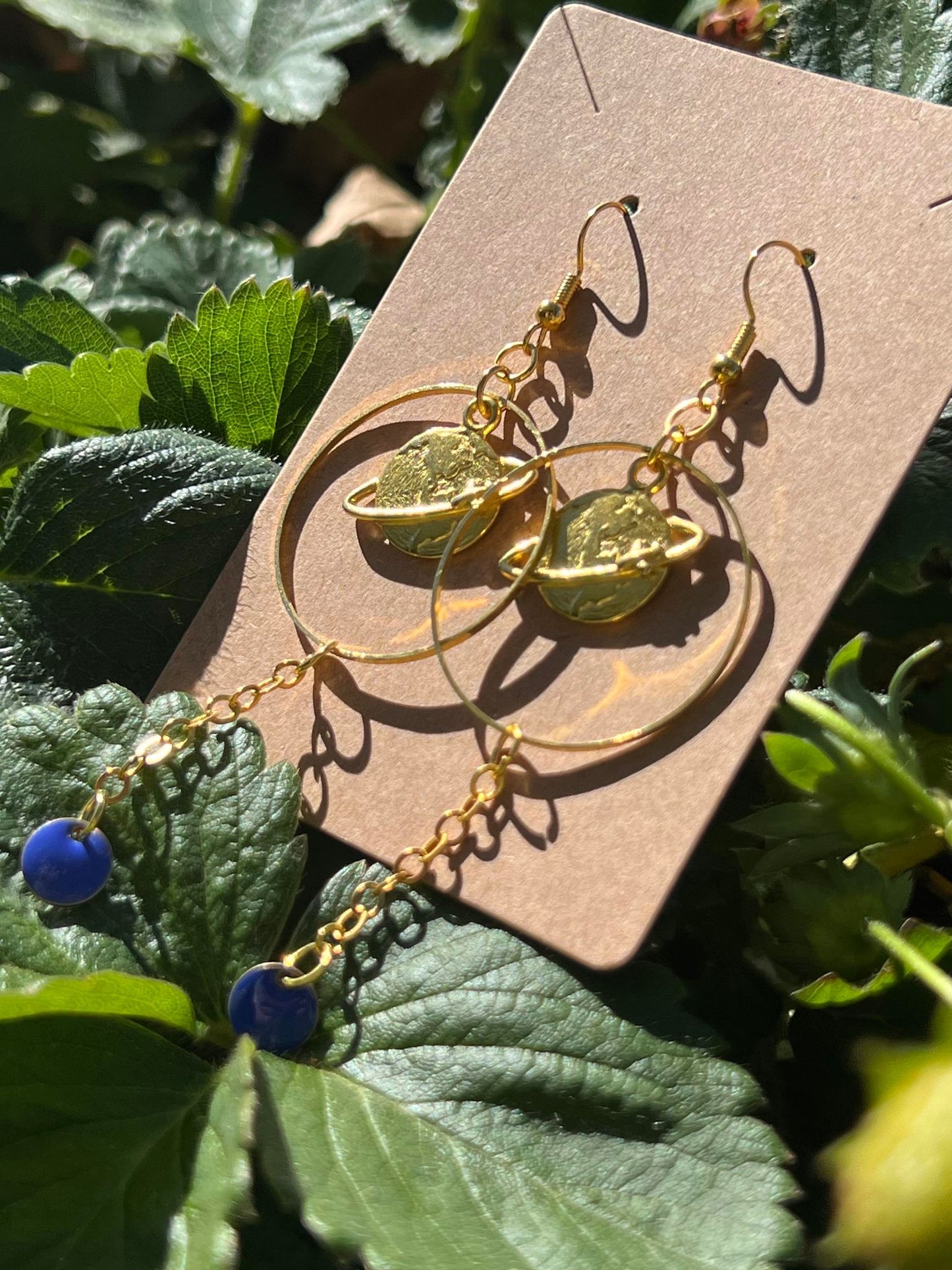 Blue/Gold Saturn Hoop Earrings