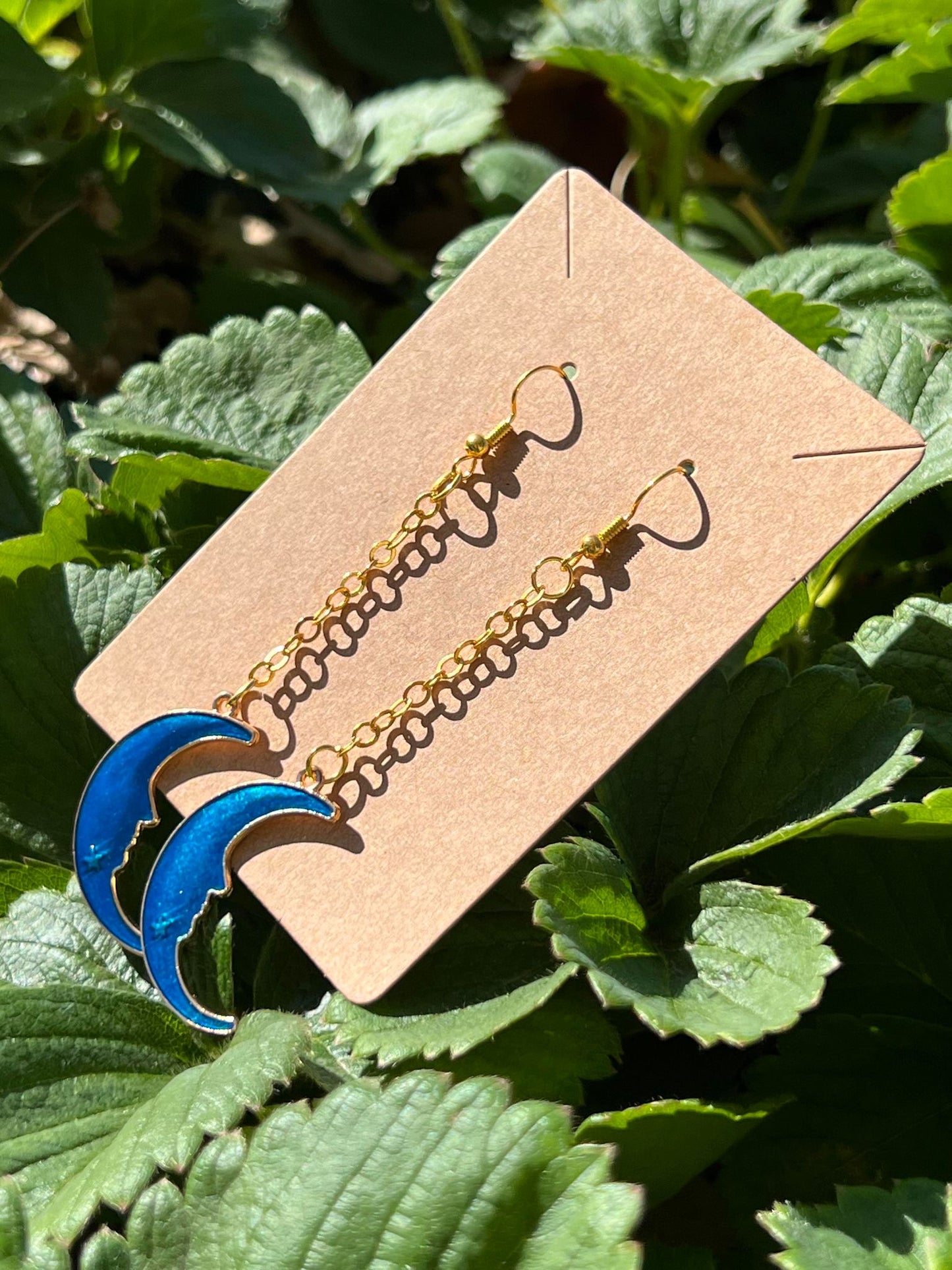 Blue/Gold Moon Earrings