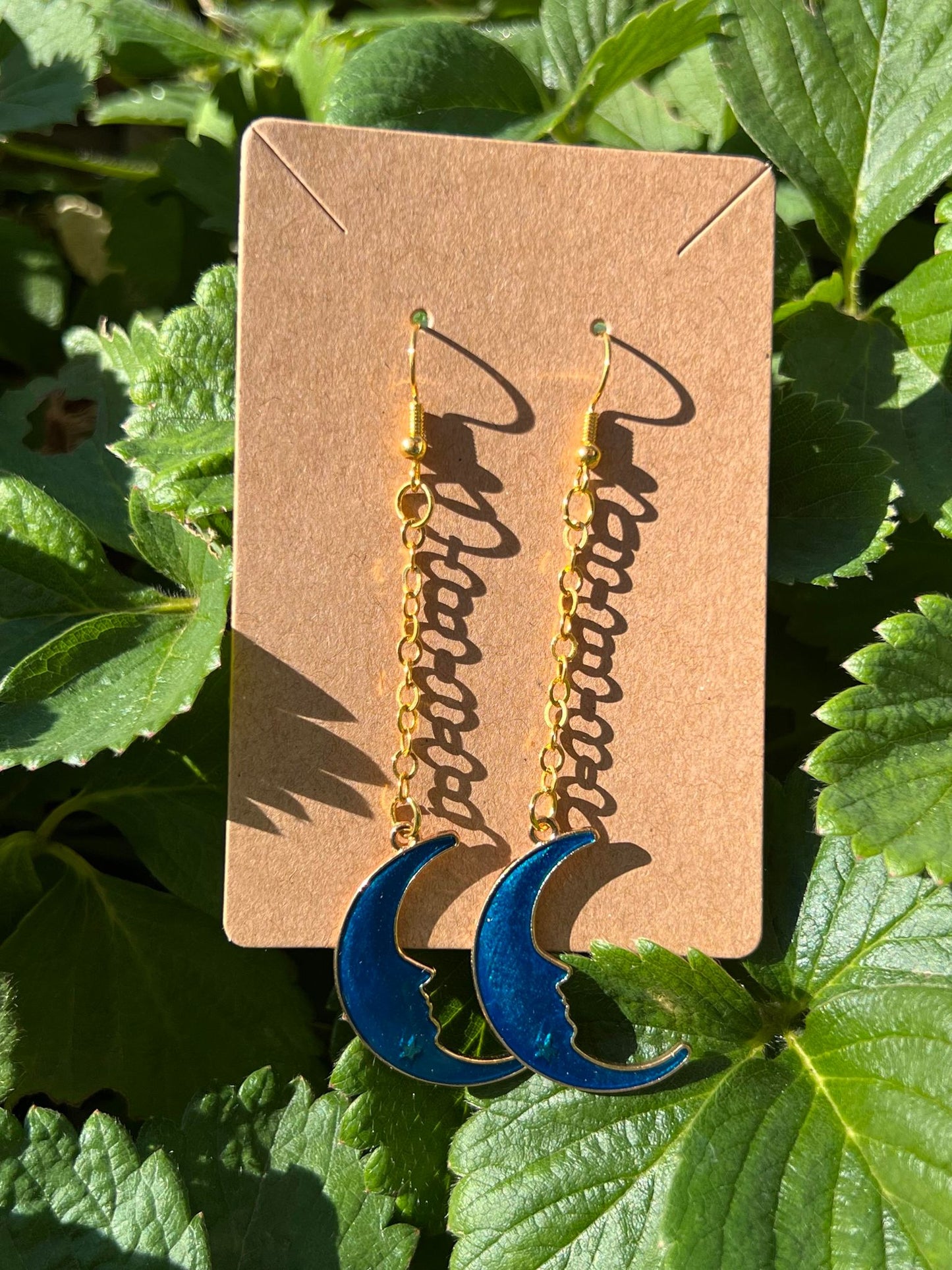 Blue/Gold Moon Earrings