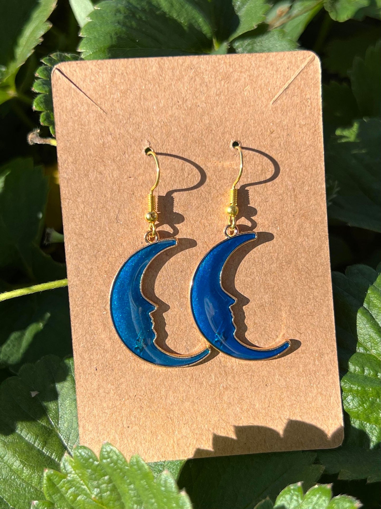 Blue/Gold Moon Earrings