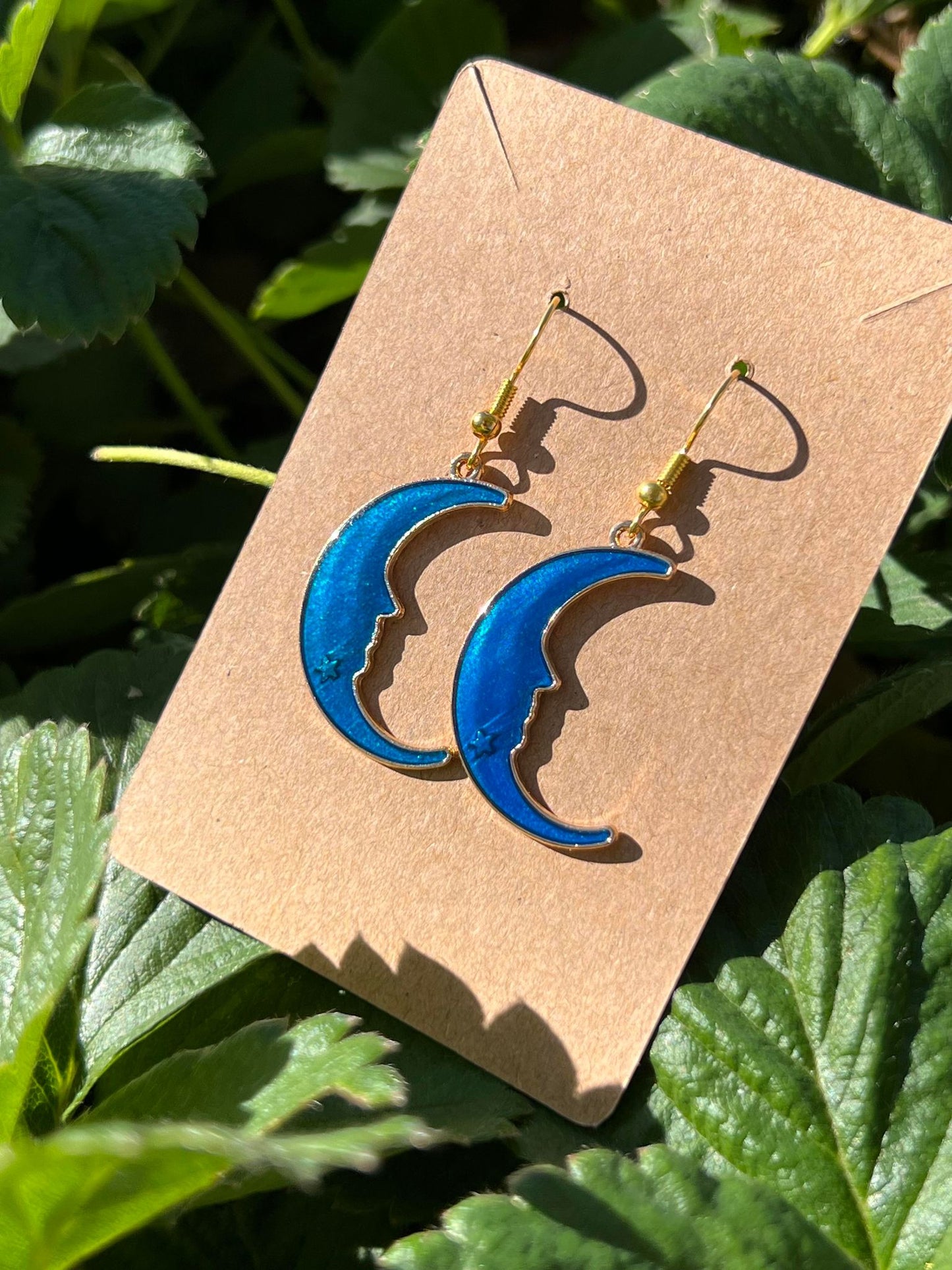 Blue/Gold Moon Earrings