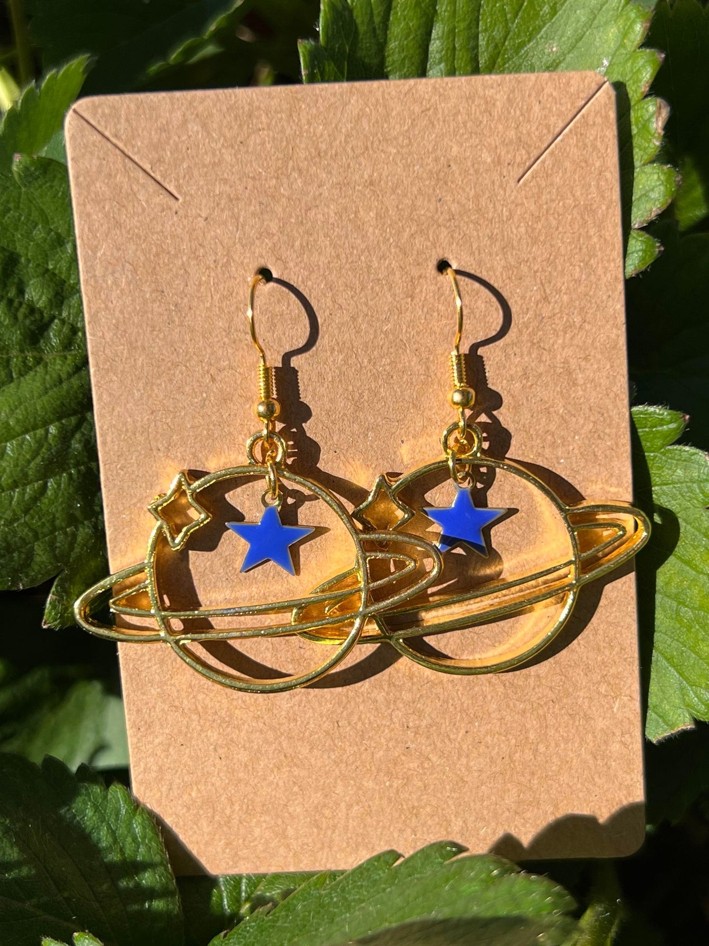 Blue/Gold Saturn Hoop Earrings