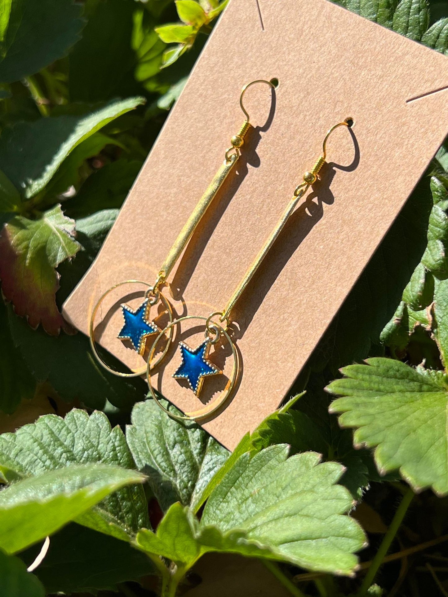 Blue/Gold Star Hoop Earrings